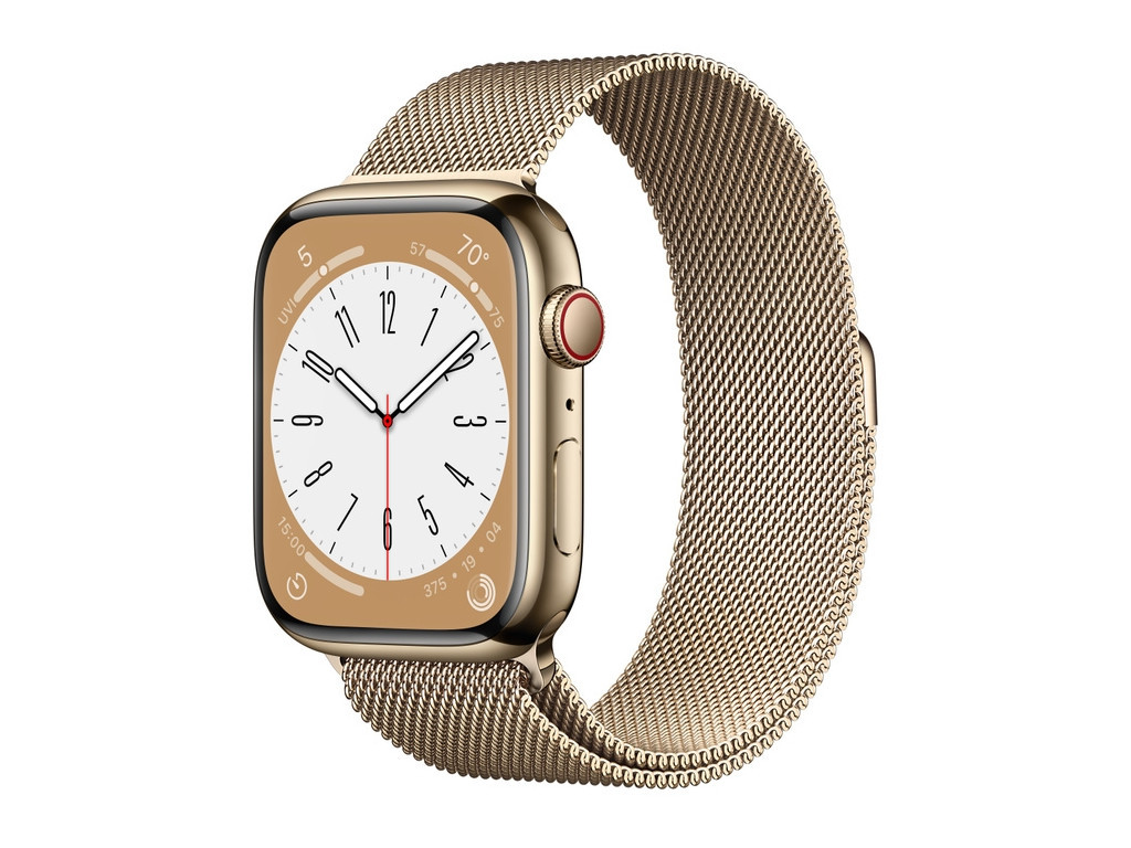 Часовник Apple Watch Series 8 GPS + Cellular 45mm Gold Stainless Steel Case with Gold Milanese Loop 20931.jpg