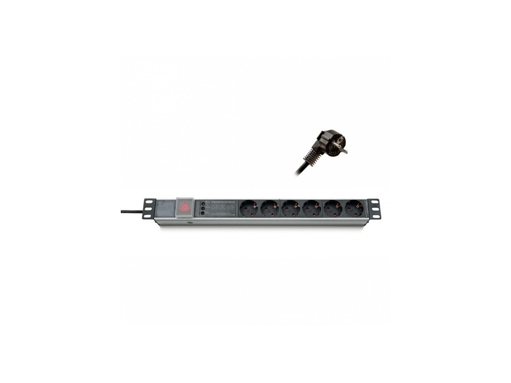 Аксесоар Formrack 19" 6 way power outlet strip (Schuko 230V) with circuit breaker and on/off switch Aluminium 1U 9504.jpg