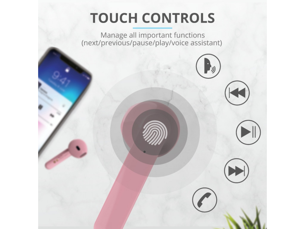 Слушалки TRUST Primo Touch Bluetooth Earphones Pink 1149_75.jpg