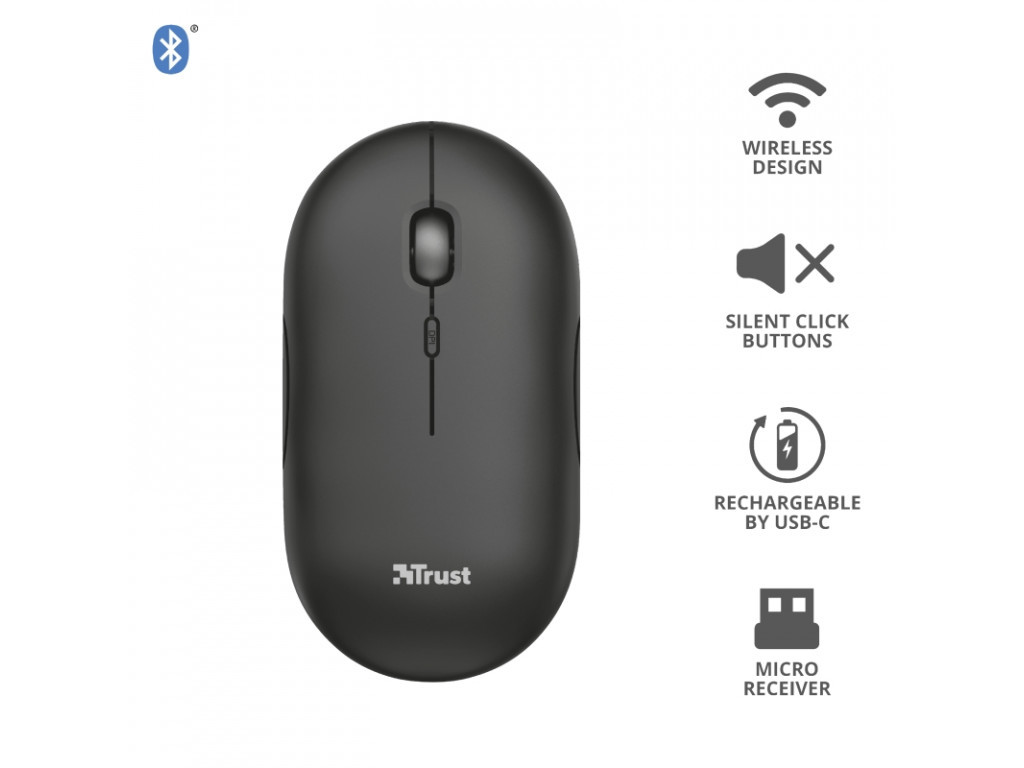 Мишка TRUST Puck Wireless & BT Rechargeable Mouse Black 4020_16.jpg