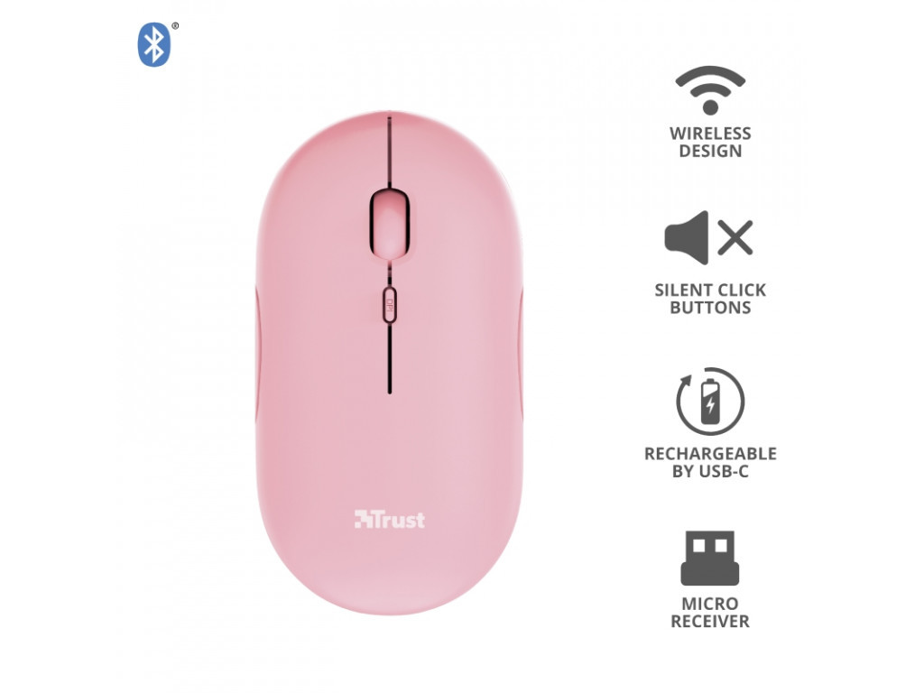 Мишка TRUST Puck Wireless & BT Rechargeable Mouse Pink 4021_16.jpg