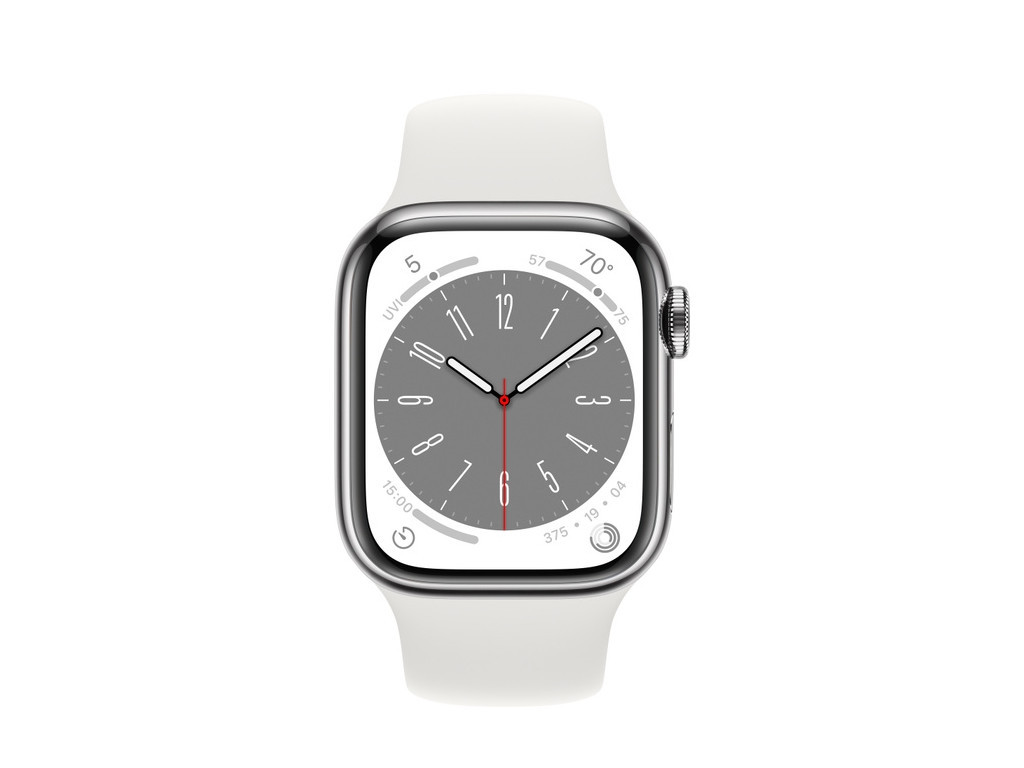 Часовник Apple Watch Series 8 GPS + Cellular 41mm Silver Stainless Steel Case with White Sport Band - Regular 20918_1.jpg