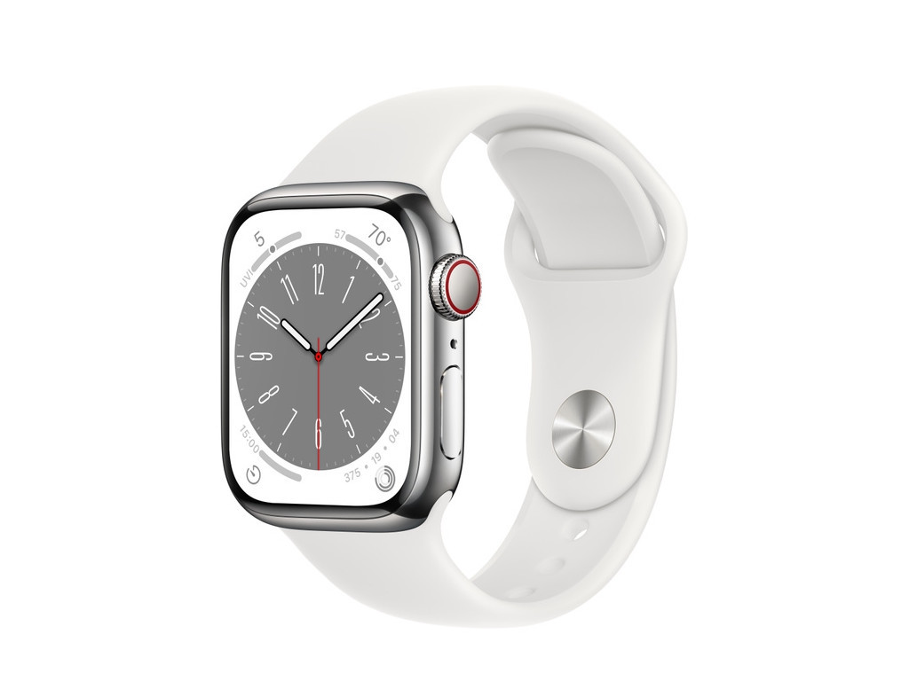 Часовник Apple Watch Series 8 GPS + Cellular 41mm Silver Stainless Steel Case with White Sport Band - Regular 20918_9.jpg