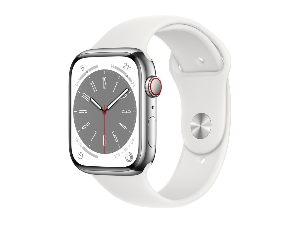 Часовник Apple Watch Series 8 GPS + Cellular 45mm Silver Stainless Steel Case with White Sport Band - Regular 20928_3.jpg