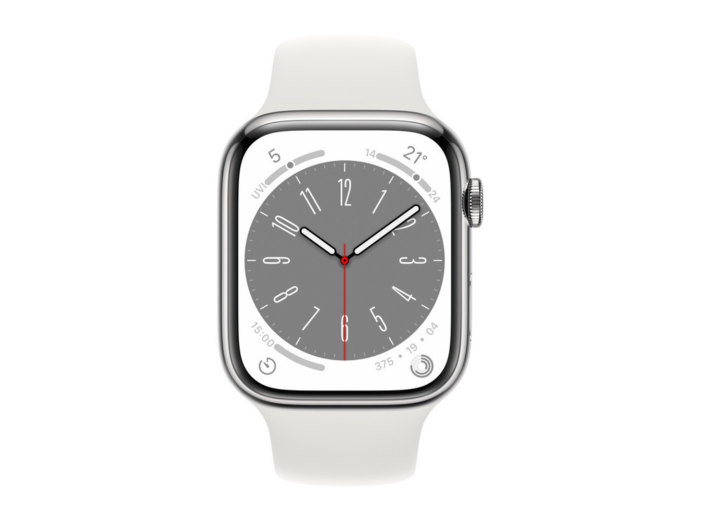 Часовник Apple Watch Series 8 GPS + Cellular 45mm Silver Stainless Steel Case with White Sport Band - Regular 20928_4.jpg
