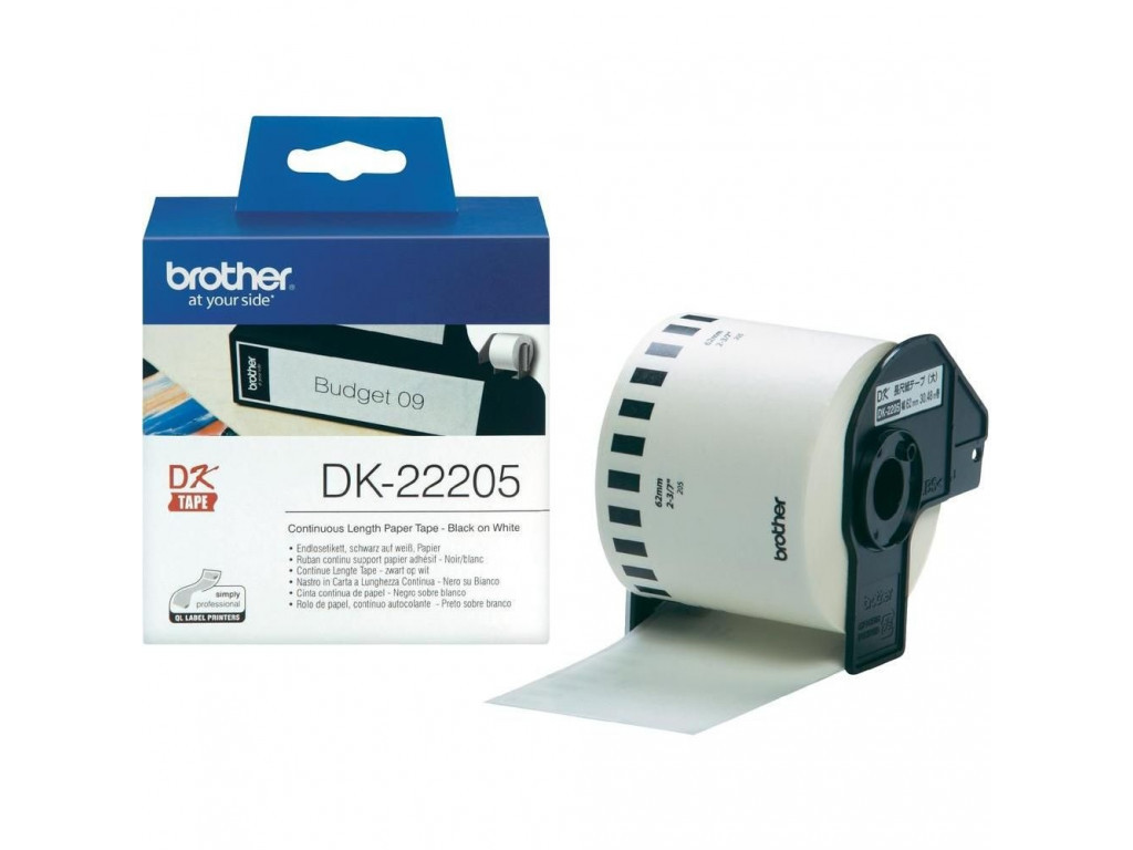 Консуматив Brother DK-22205 Roll White Continuous Length Paper Tape 62mmx30.48M (Black on White) 11310_1.jpg