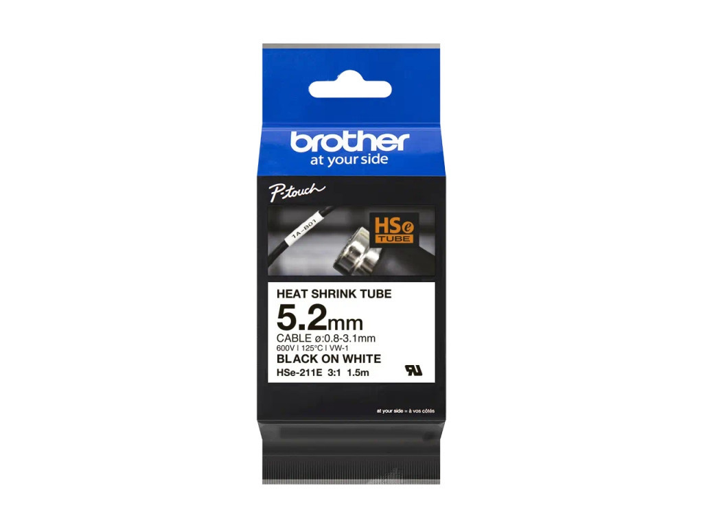 Консуматив Brother HSe-211E 5.2mm Black on White Heat Shrink Tape 24295_2.jpg