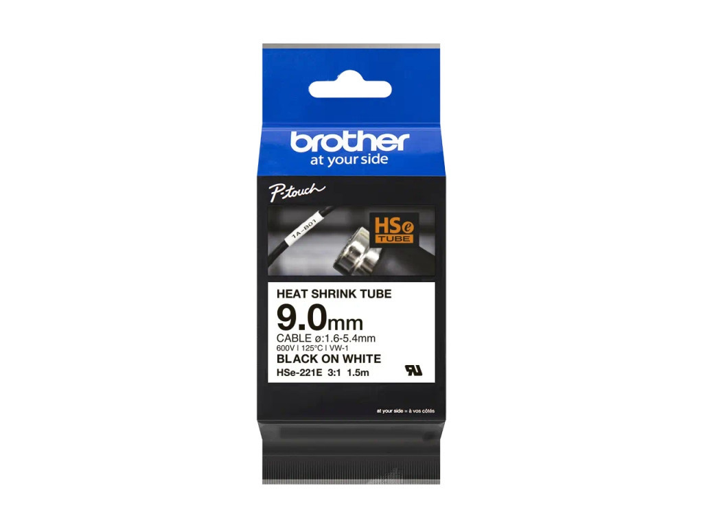 Консуматив Brother HSe-221E 9mm Black on White Heat Shrink Tape 24296_2.jpg