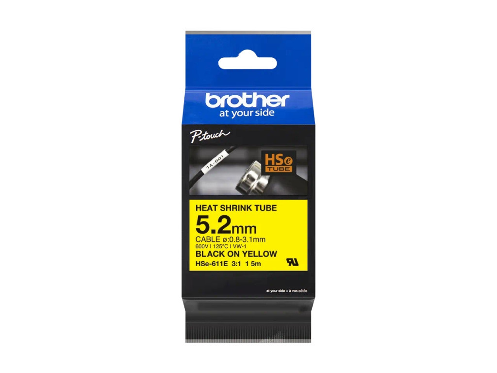 Консуматив Brother HSe-611E 5.2mm Black on Yellow Heat Shrink Tape 24300.jpg