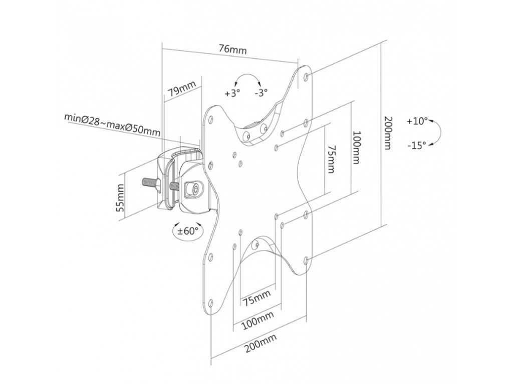 Стойка Neomounts by NewStar Screen Pole Clamp/Truss Mount 1 pivot VESA 200x200 (polediameter 28-50 mm) 19545_19.jpg