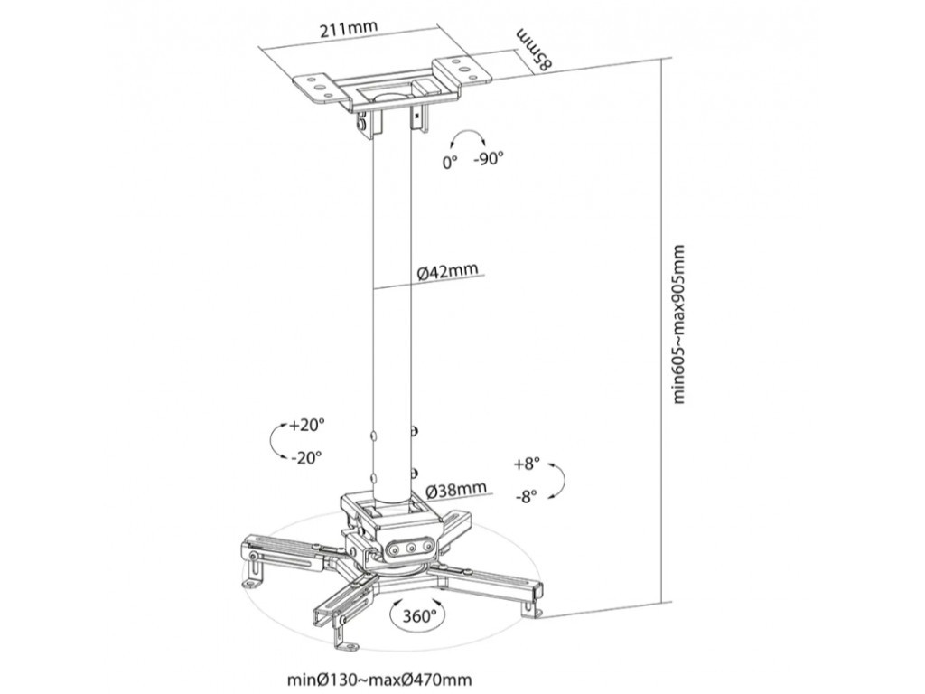 Стойка Neomounts by Newstar Projector Ceiling Mount (height adjustable: 60-90 cm) 20841_17.jpg