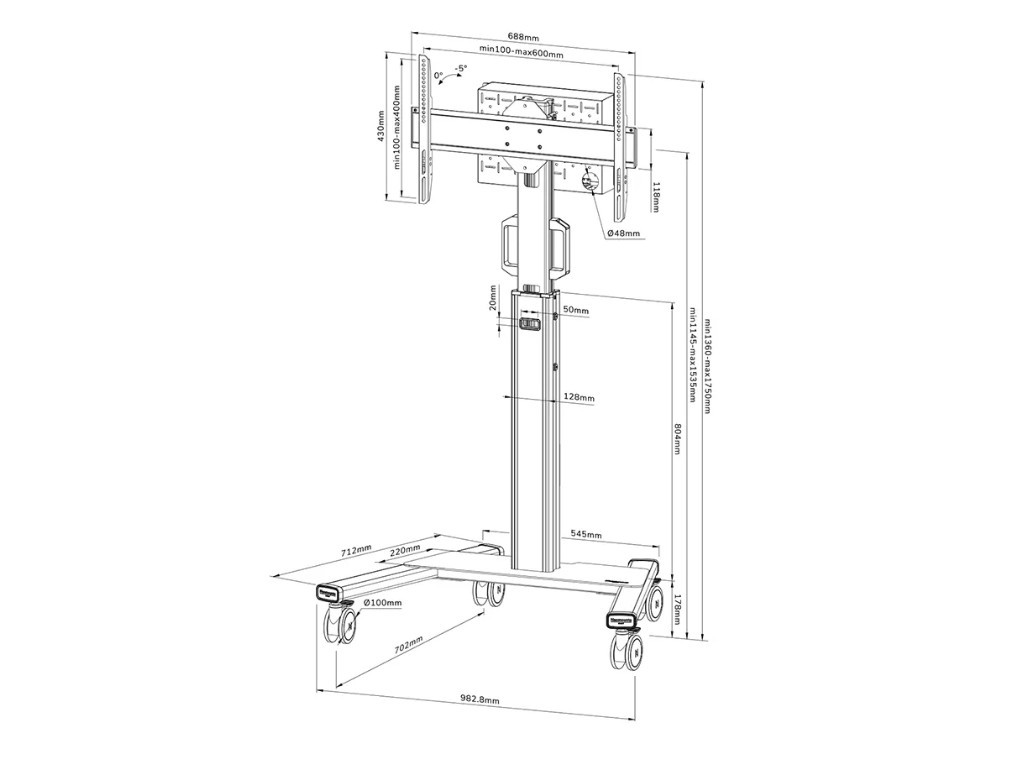 Стойка Neomounts Select Mobile Display Floor Stand (37-75") 10 cm. Wheels 24055_10.jpg