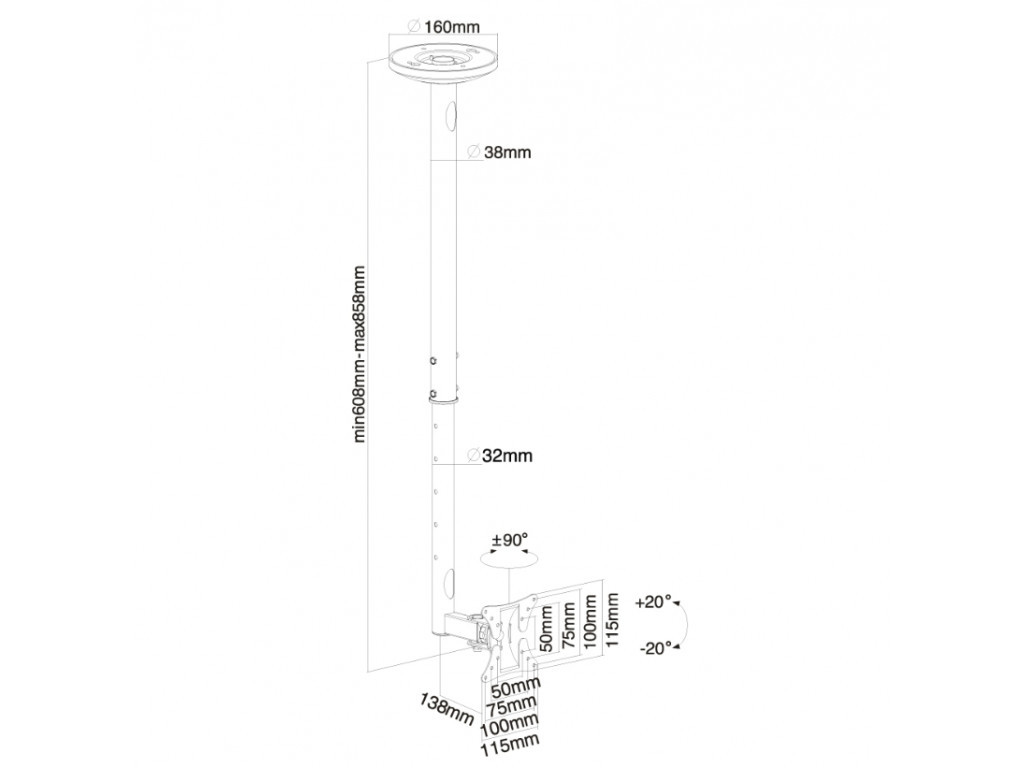 Стойка Neomounts by NewStar Flat Screen Ceiling Mount (Height: 60-85 cm) 6758_8.jpg