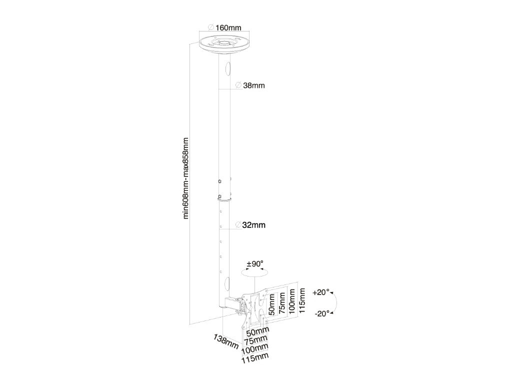 Стойка Neomounts by NewStar Flat Screen Ceiling Mount (Height: 60-85 cm) 6759_8.jpg
