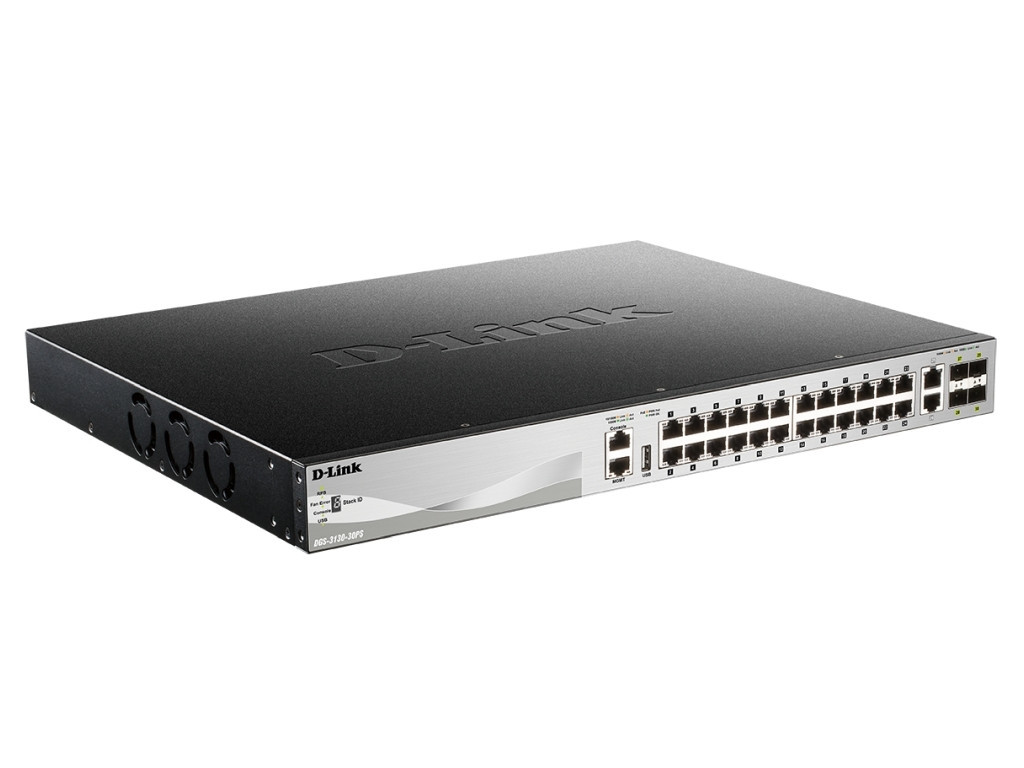 Комутатор D-Link 24 x 10/100/1000BASE-T PoE ports (370W budget) Layer 3 Stackable Managed Gigabit Switch with 2 x 10GBASE-T ports and 4 x SFP+ ports 24200_1.jpg