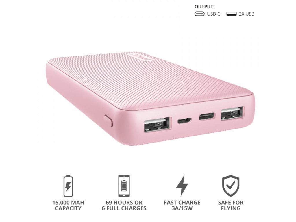 Външна батерия TRUST Primo Fast Powerbank 15000 mAh Pink 17275_12.jpg