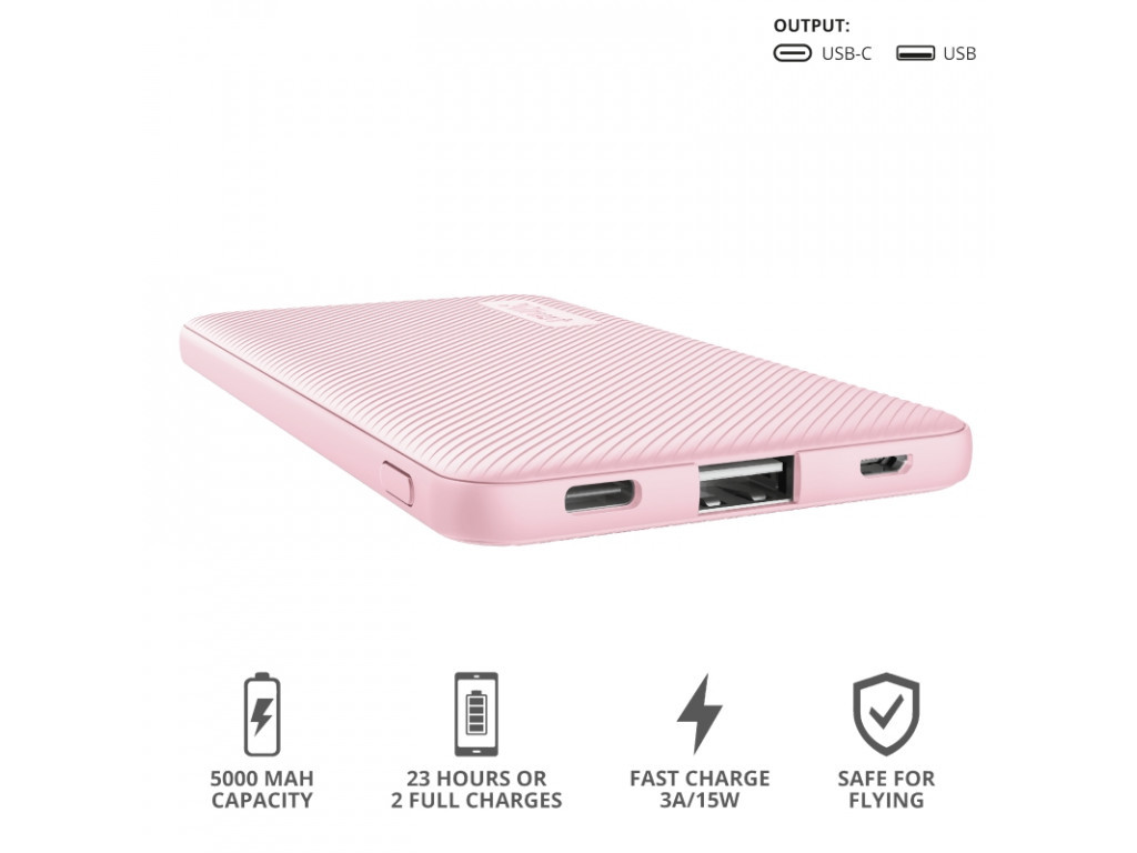 Външна батерия TRUST Primo Fast Ultra-thin Powerbank 5000 mAh Pink 17281_12.jpg